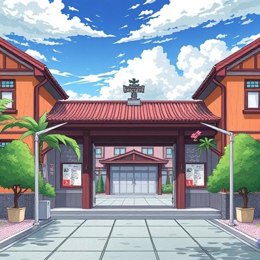 the-entrance-to-a-high-school-in-japan-in-anime-mfkxactmql