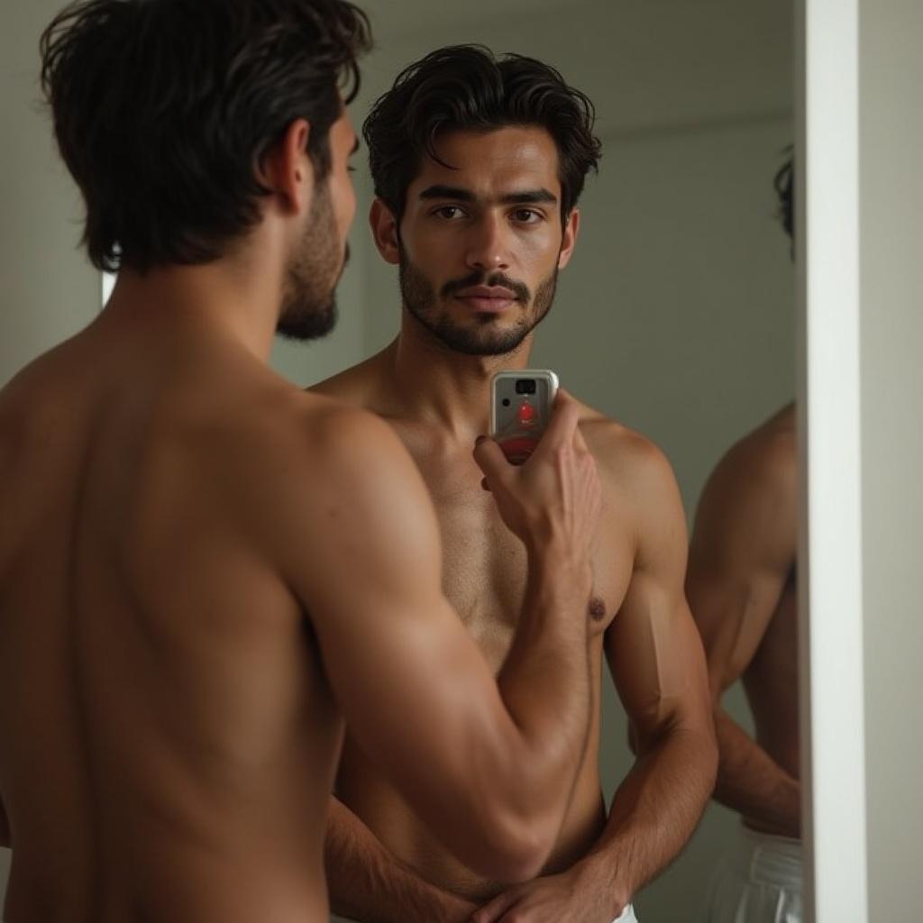 a-very-tanned-mixed-race-man-is-taking-a-selfie-in-axt8tmndw