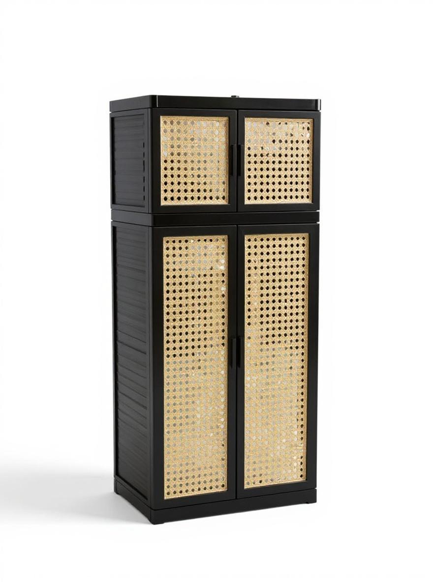 tall-slim-black-storage-cabinet-with-four-rattan-bf98rejysl