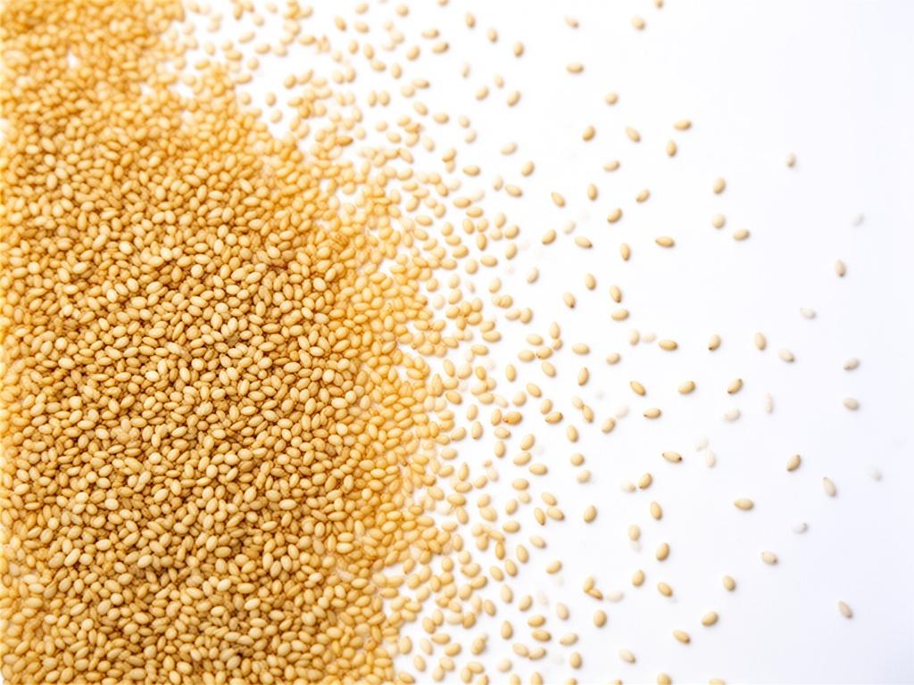 white-background-yellow-sesame-seeds-scattered-on-uifw4g70yb
