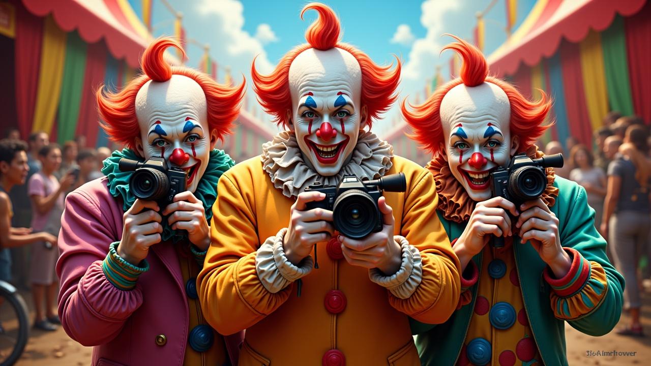 3-palhacos-segurando-uma-camera-de-corpo-y6tt3qw0l