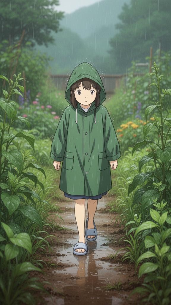 girl-walking-slowly-through-lush-green-garden-in-58smz866y5