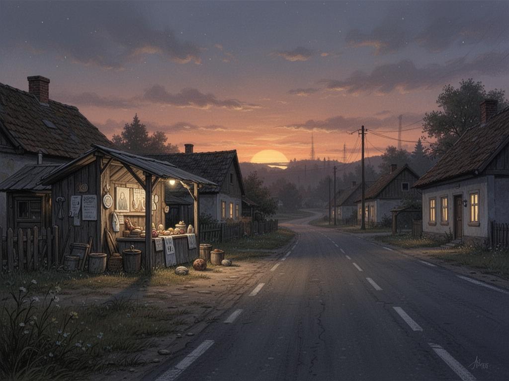 evening-village-scene-with-a-roadside-stand-beside-xfd1jam91