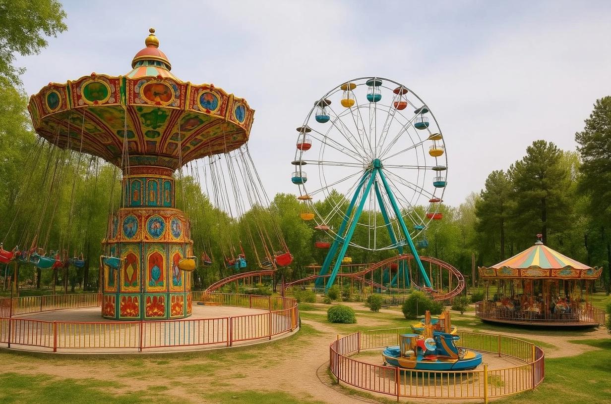 a-childrens-amusement-park-with-a-carousel-and-smc30t7k68