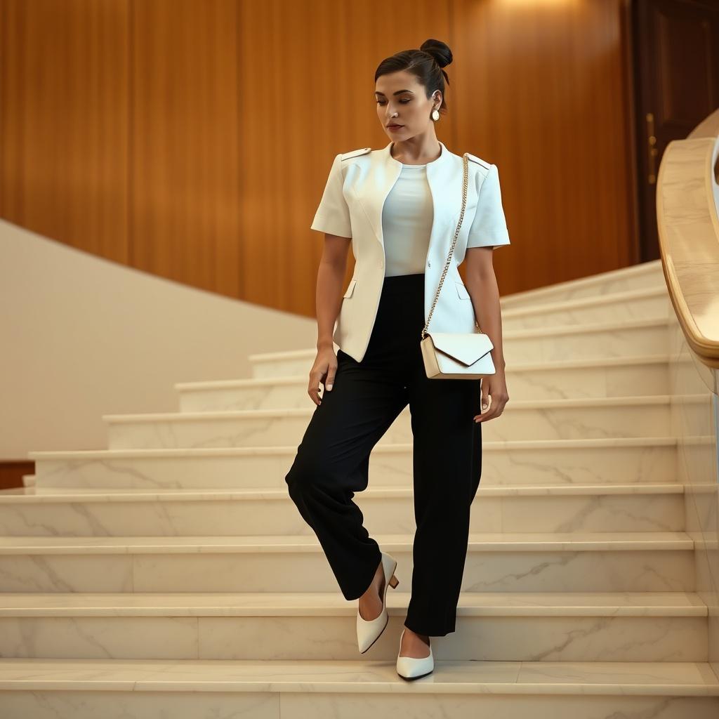 a-woman-descends-a-marble-staircase-in-an-elegant-f1j4vu5cmu