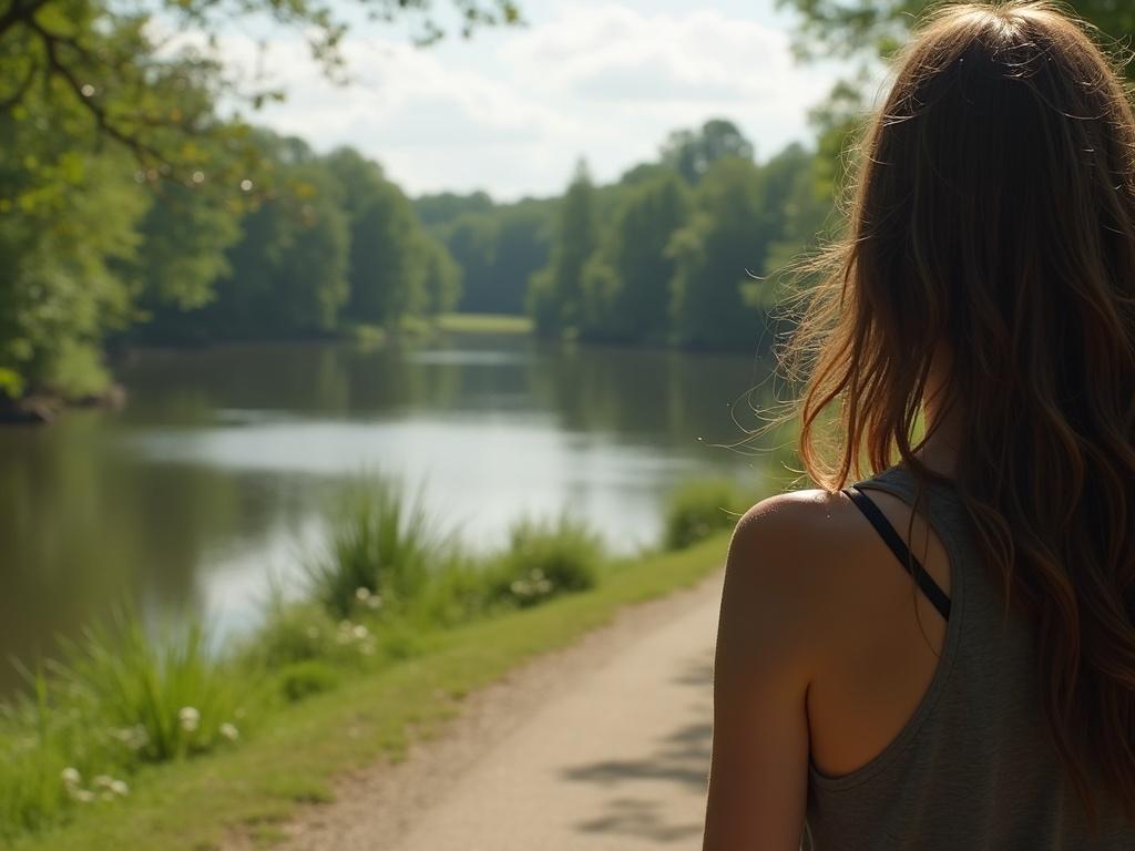photorealistic-hiking-down-a-path-next-to-a-lake-5y8dggi03j