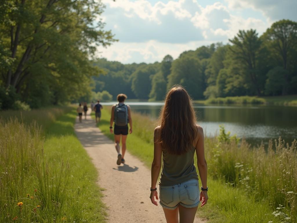 photorealistic-hiking-down-a-path-next-to-a-lake-vs5stvyb18