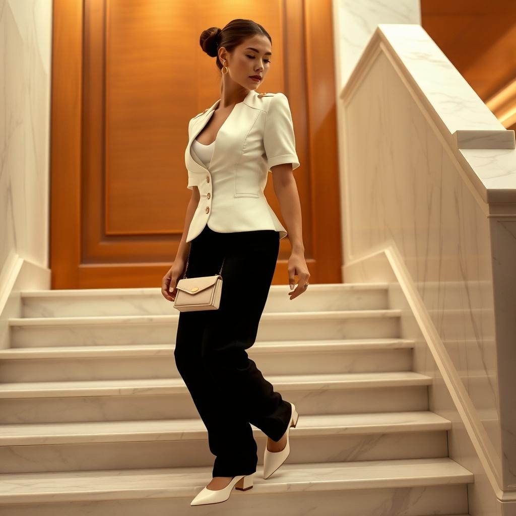 a-woman-descends-a-marble-staircase-in-an-elegant-ec4ag9gsyh