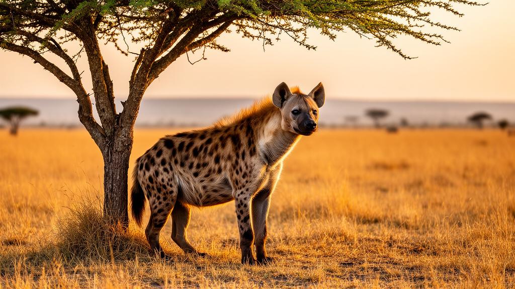 rare-spotted-hyena-standing-next-to-an-acacia-tree-kjgn677gy