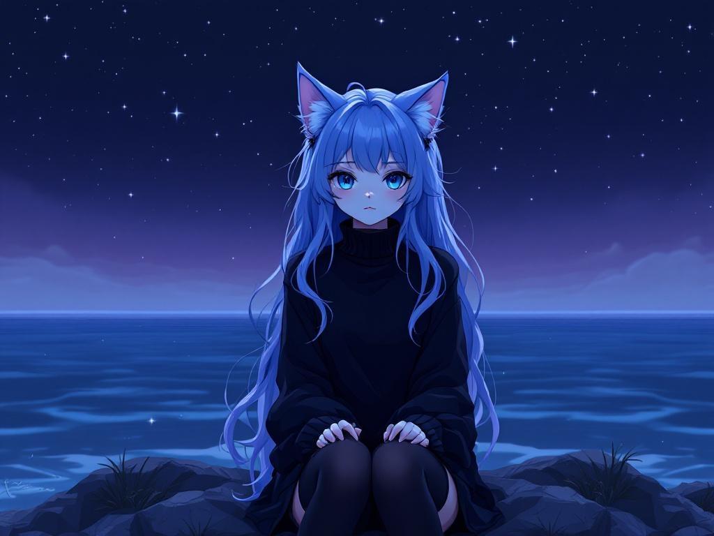 a-cute-anime-style-catgirl-sits-on-the-seashore-at-jmjv4dxbq