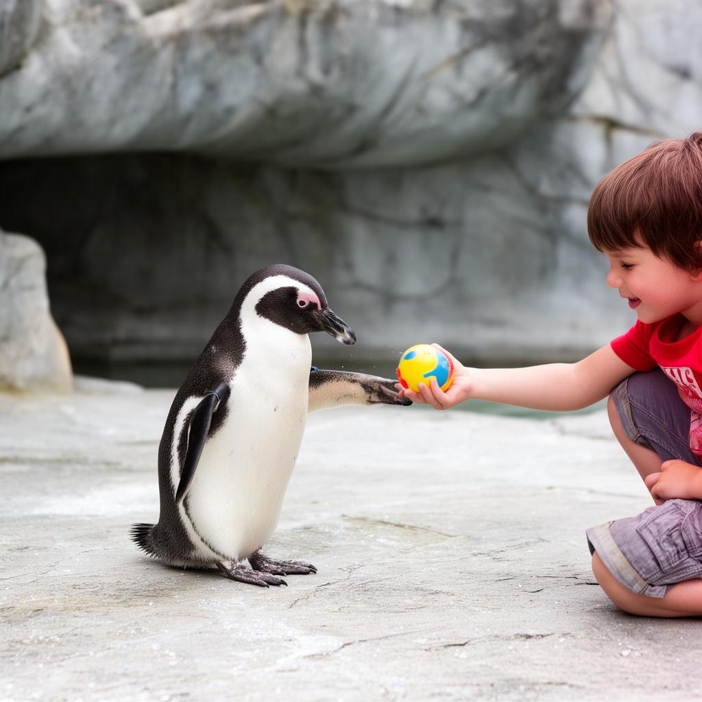 labdazo-pingvin-akit-egy-gyerek-etet-bf8vc9hsgw