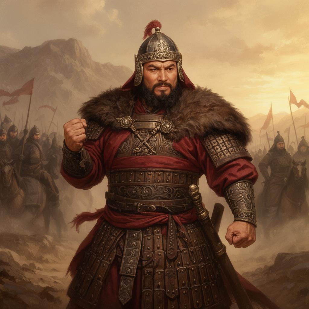 genghis-kahn-demonstrating-strength-in-warrior-dq53g7b8x1