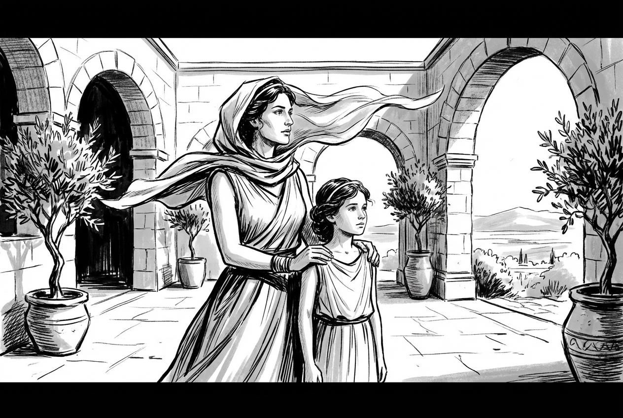 zhenshina-s-dochkoj-stoit-i-smotrit-v-dal-veter-d872s27jr0