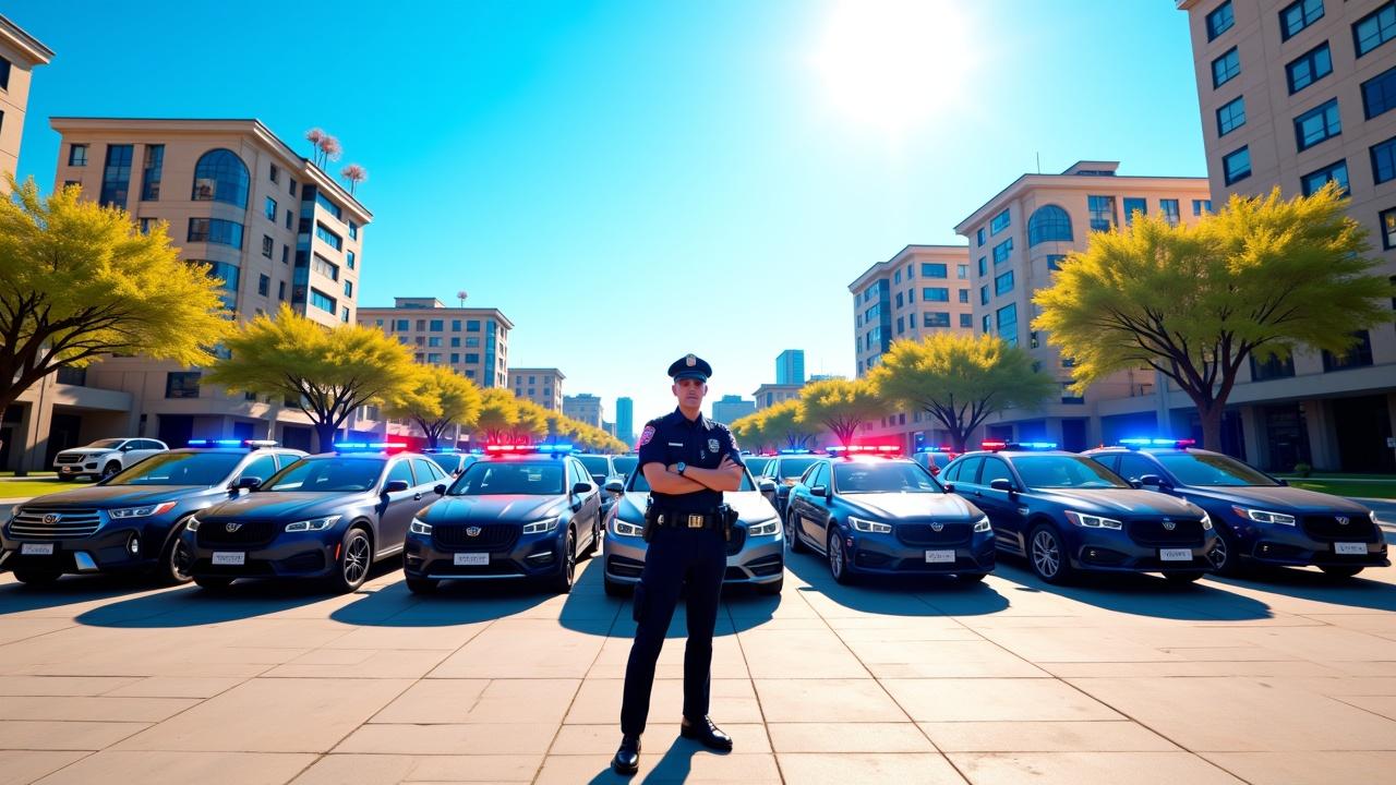 a-lineup-of-modern-police-cars-arranged-ew4ur2xugg