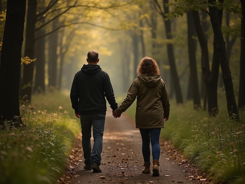 a-man-and-a-woman-walking-down-a-path-in-the-woods-726gec6me