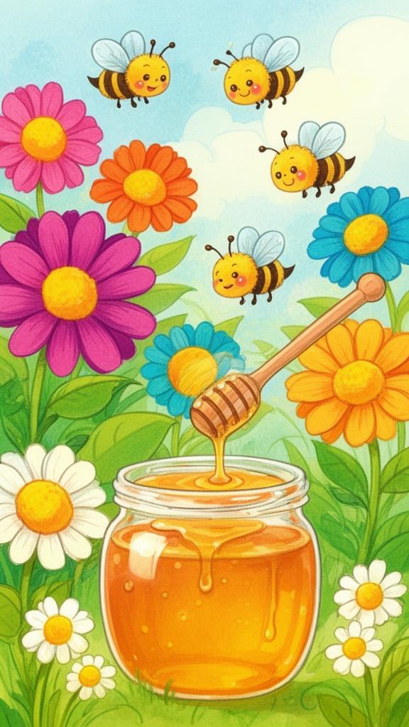 yaskrava-dityacha-ilyustraciya-z-kvitami-medom-ta-1h70umih1z