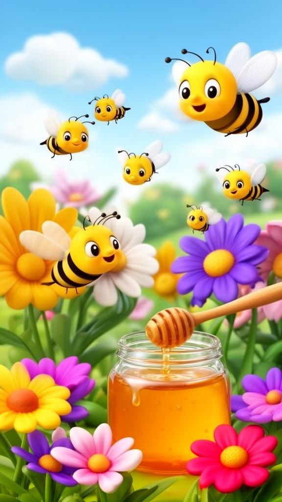 yaskrava-dityacha-ilyustraciya-z-kvitami-medom-ta-14hvv86mq6