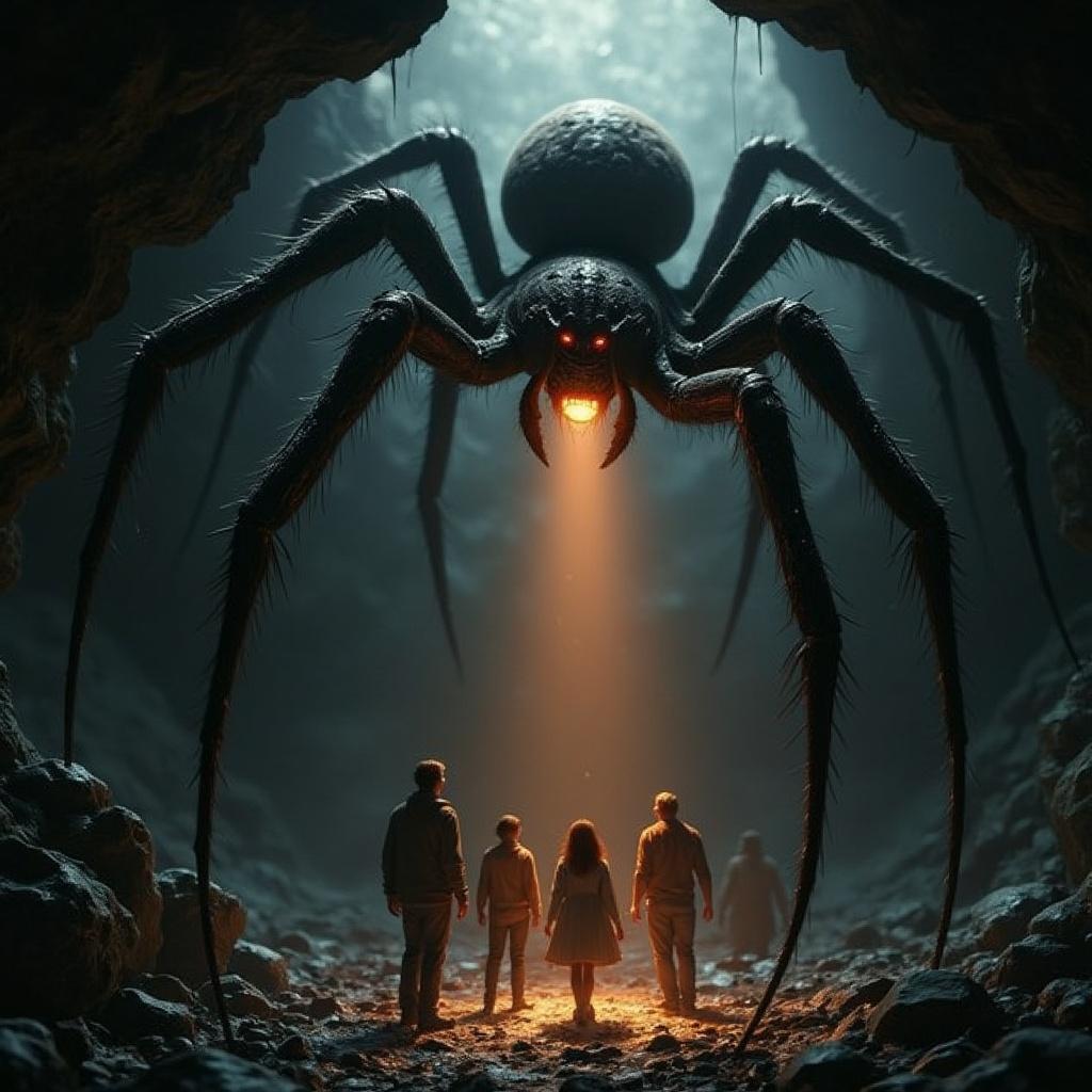 in-a-dark-cave-a-pregnant-spider-the-size-of-a-f954qcjdwx