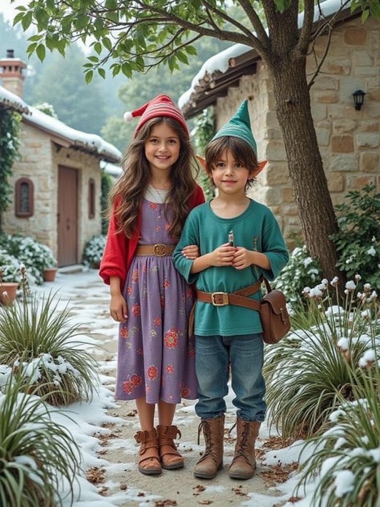 una-mujer-joven-vestida-de-mama-noel-con-un-joven-v04503ce95