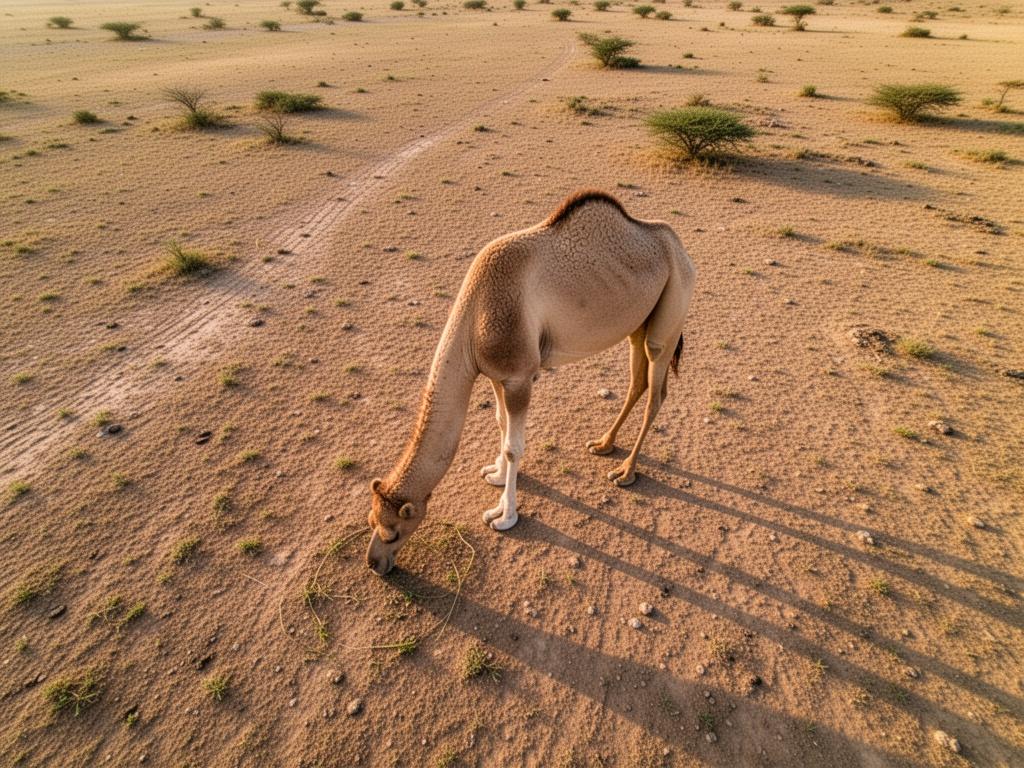 aerial-drone-shot-of-camel-grazing-bs1scqord2