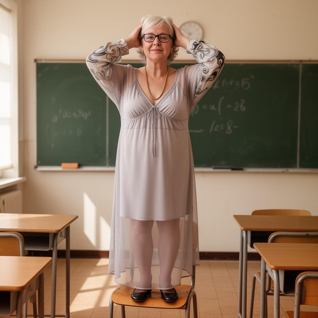 she-is-in-a-classroom-standing-on-a-chair-with-her-onv8vj8i9