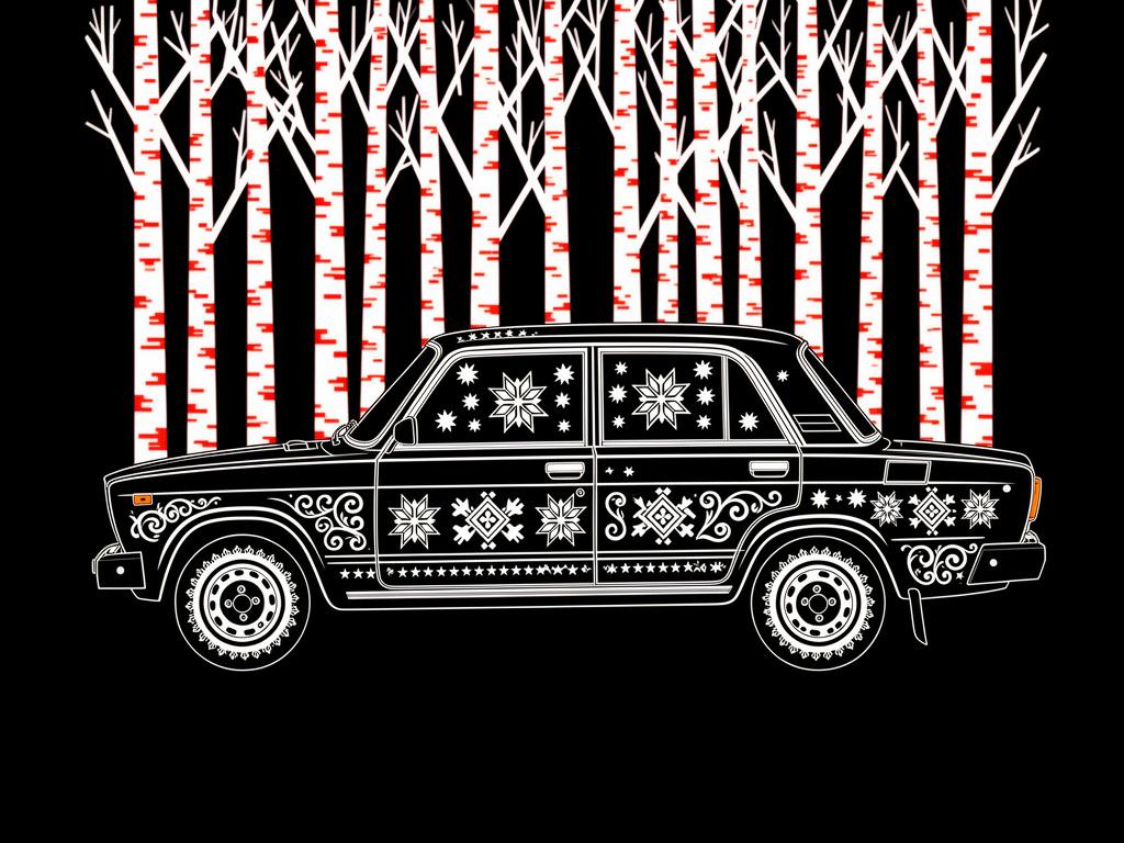 a-vaz-2107-car-depicted-in-a-flat-decorative-69z67tfywg