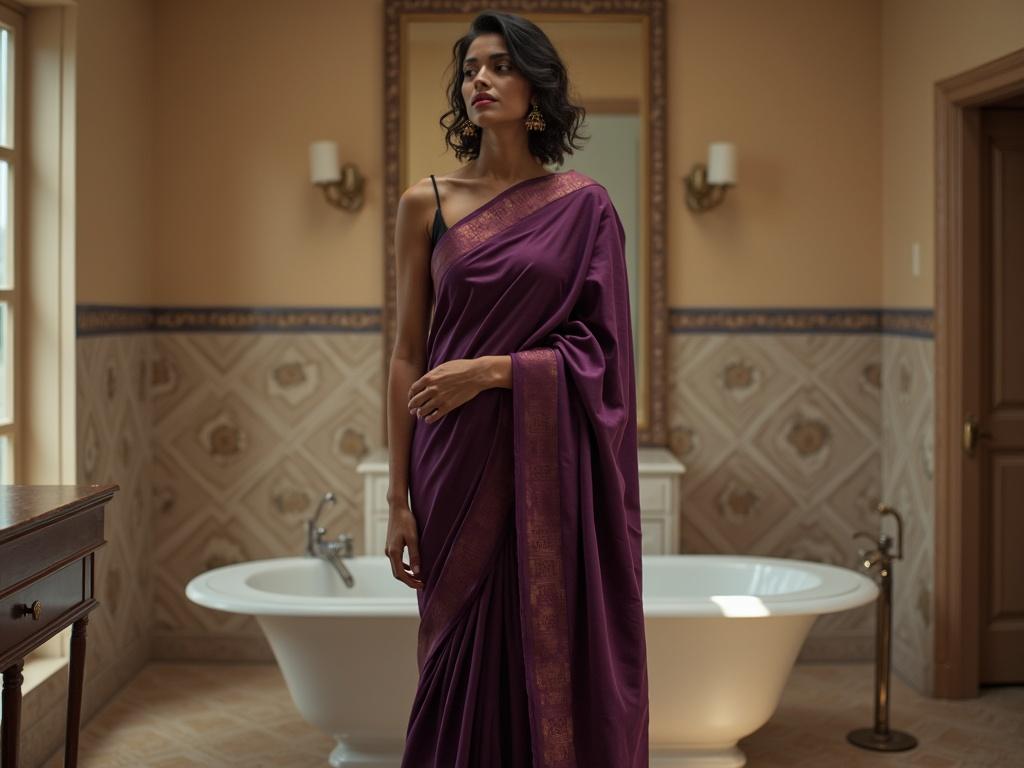 a-woman-in-a-black-and-purple-sari-standing-in-a-4t062g1rc4
