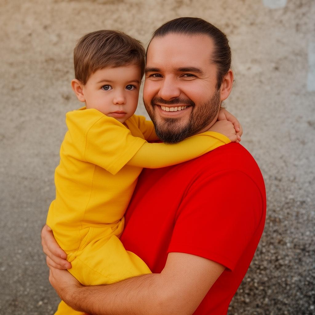 ikisi-de-sari-kirmizi-forma-giysin-adam-cocugu-uxk75mreqn