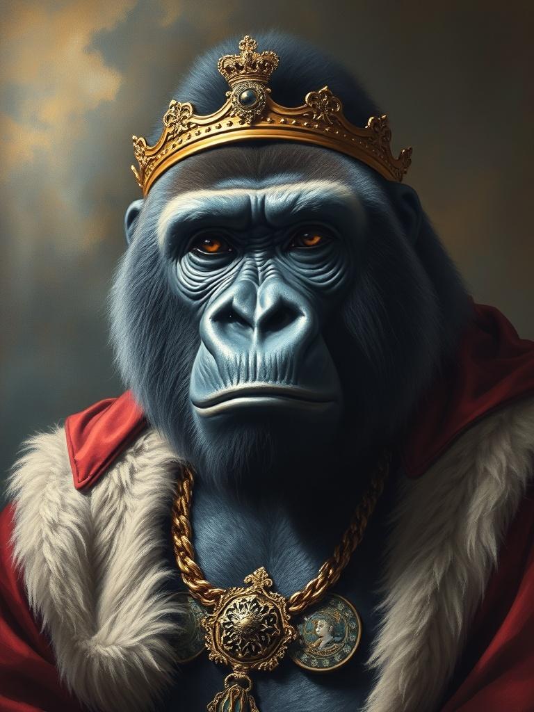 an-authentic-painting-portrait-of-a-gorilla-in-a-33sj2gyja0