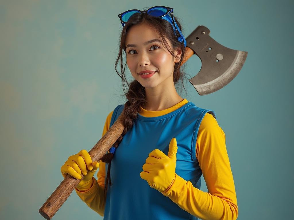 a-woman-in-a-blue-and-yellow-outfit-holding-an-axe-ro50dqndy