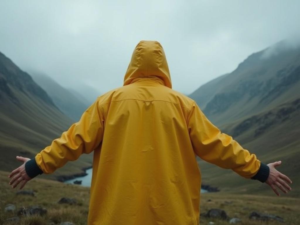 a-man-on-his-back-wearing-a-long-yellow-raincoat-c0a5yuyvxu