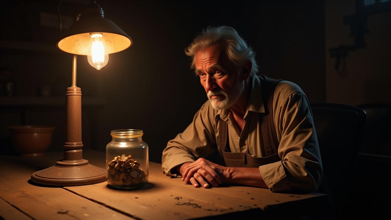 an-elderly-farmer-sitting-alone-at-a-5t3lxar09y