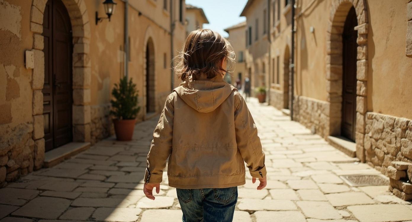 the-girl-is-seen-from-the-back-walking-on-a-narrow-004wn5xus