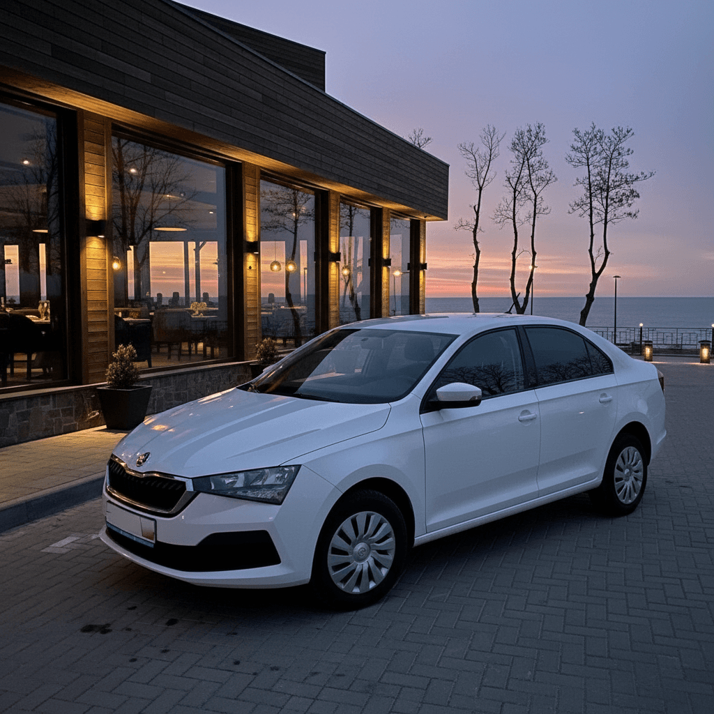 avtomobil-stoit-na-fone-vechernego-restorana-na-9w5hi2r7kk-2