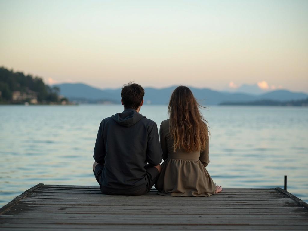a-man-and-a-woman-sitting-on-a-dock-by-the-water-fyeh298yf0