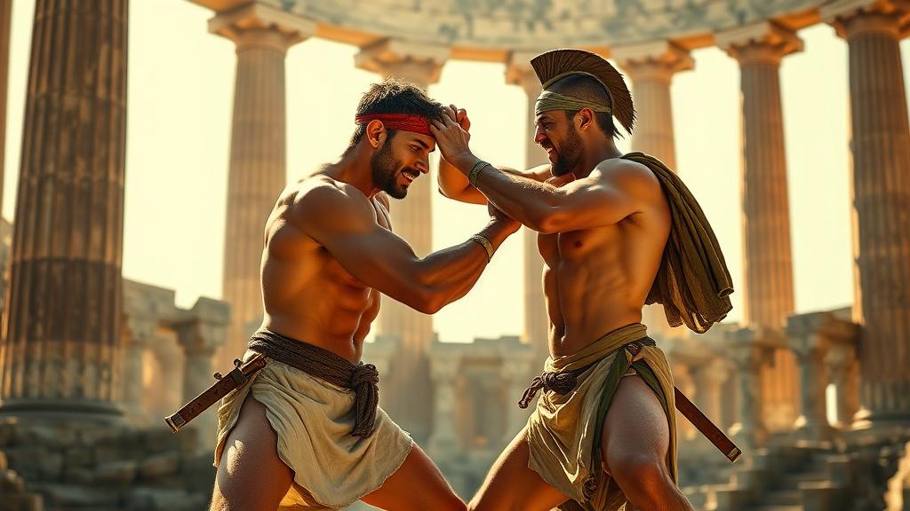 two-athletic-men-in-ancient-roman-style-dressed-in-f0qxvvul5