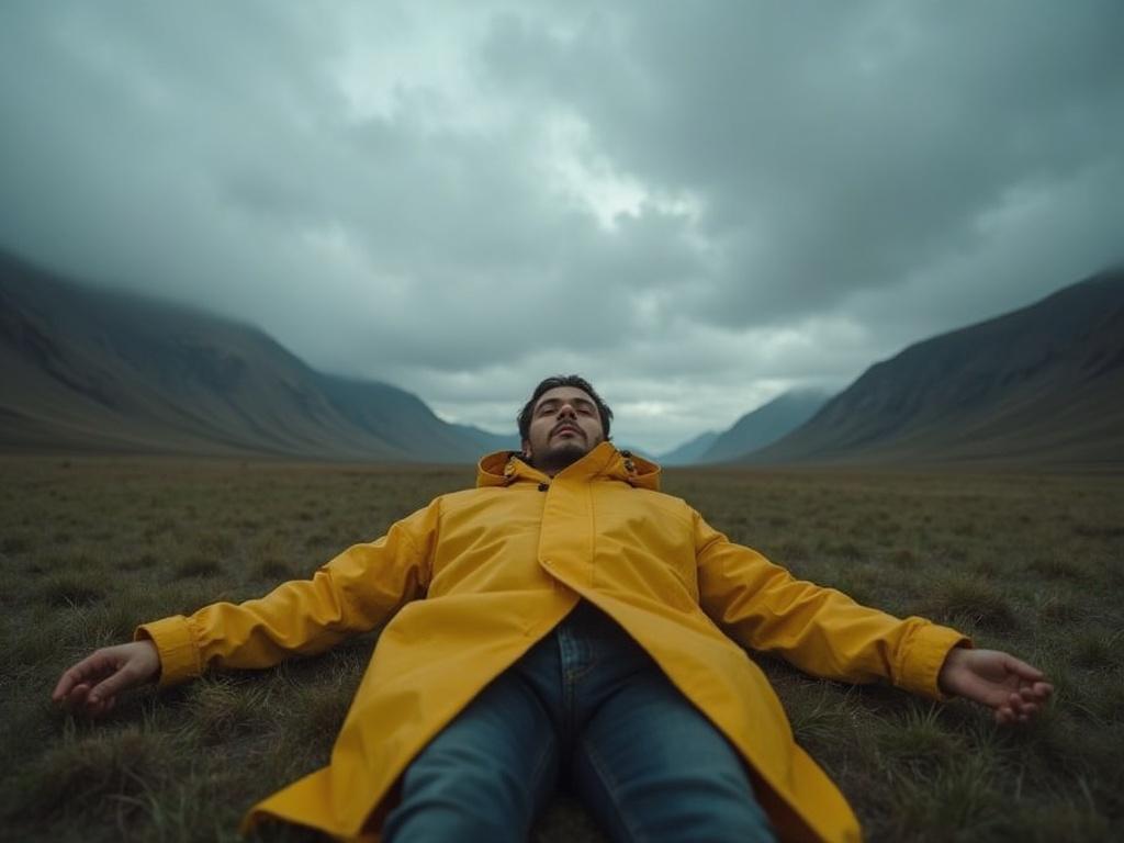 a-man-lies-on-his-back-in-a-wide-valley-wearing-a-79xbfpx4ha